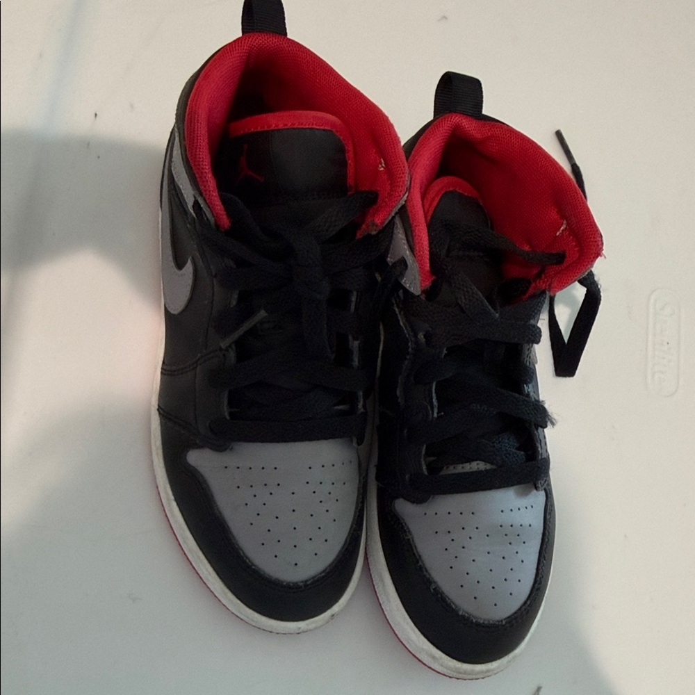 Nike Air Jordan Kids Black & Gray High-Top Sneakers with Red Interior